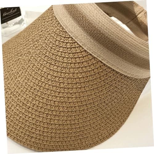 Veemoon Portable Straw Sun Hat with Wide Brim for Women, Simple Style Casual Outdoor Sun Protection Cap, for Beach and Honeymoon Light Brown — view 5
