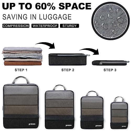 Prezon Compression Packing Cubes, Luggage Organiser Set, Extensible Suitcase Organiser, Packing Organisers for Suitcases, Packing Cubes for Travel or Home Storage — view 3