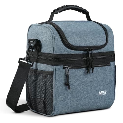 MIER Insulated Lunch Box Bags for Men Women, Dual Compartment, Bluesteel