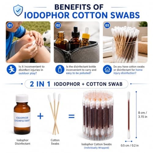 200pcs Iodine Swabs, Iodines Liquid, Disposable Iodi Ne for Wounds, Portable Individually Wrapped Cotton Buds for Nasal Ears Bruise, Emergency Wound Care — view 4
