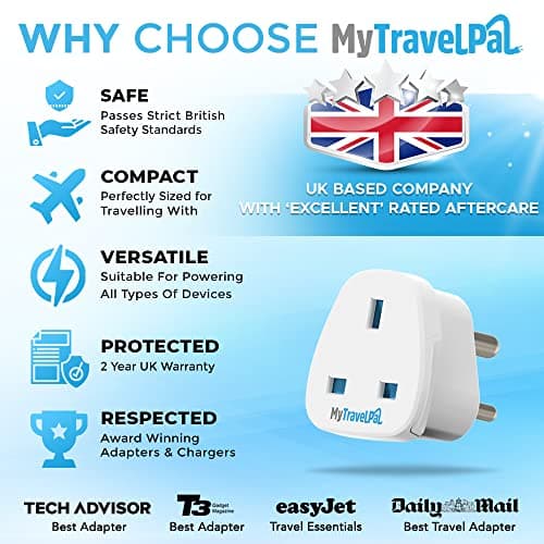 MyTravelPal UK to India Plug Adapter | UK Safety Standards | Earthed Type D — view 3