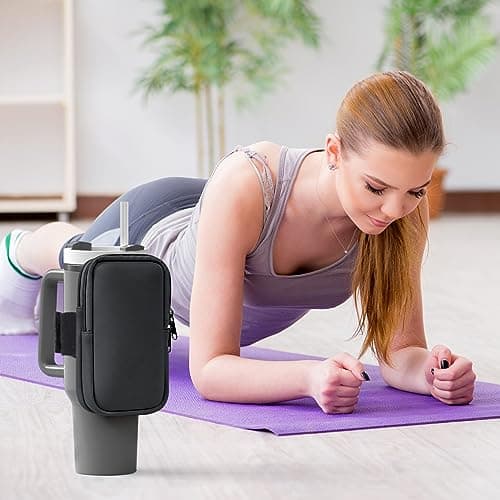 Water Bottle Pouch For Stanley Cup 40oz 30oz, Running Water Bottle Bag for Cards, Keys, Phone, Gym Accessories For Men Women, Travel Tumbler Mug Pouch Compatible With Stanley, Simple Modern(Charcoal) — view 6