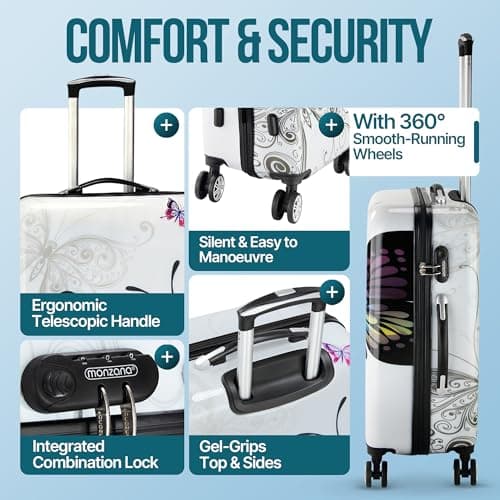Monzana® Medium Hard Shell Suitcase 4 Wheels Hardshell 22" 22 inch Butterfly — view 4
