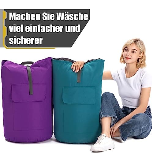 Turquoise XXL 115L Foldable Travel Laundry Bag with 2 Padded Shoulder Straps — view 6