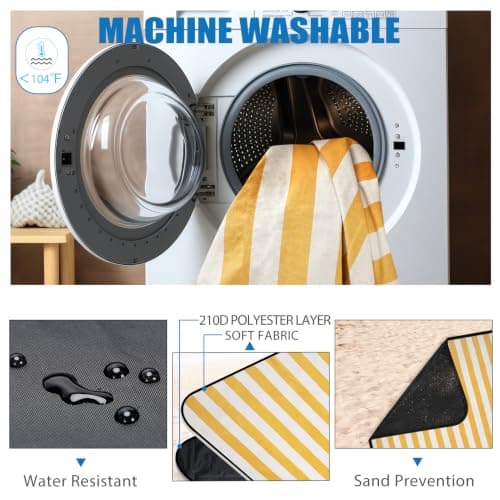 VIREO GARDEN Waterproof Picnic Blanket Portable with Carry Strap for Beach Mat or Family Outdoor Camping Party, 200X145cm Park Blanket for Grass Park, Hiking, Travel, Concerts.Bumblebee Yellow — view 4