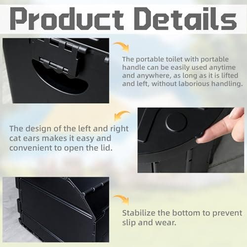 Portable Toilet, Upgraded Foldable Camping Toilet with Lid — view 3