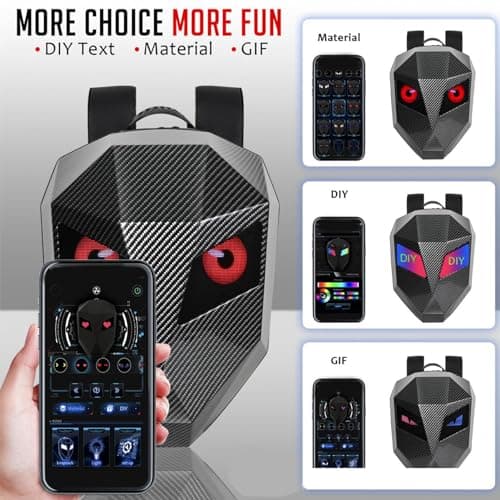 Nurnesy LED Backpack Large Capacity, Programmable Waterproof Carbon Fiber Textured Digital Backpack for Travel Motorcycle with USB Port for Power Bank, App Controlled, DOT Screen — view 2