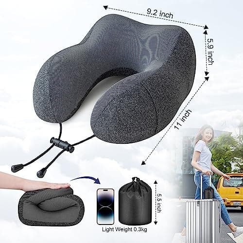 Jiancrate Travel Pillow for Airplane, Neck Pillow for Travel, Memory Foam Travel Neck Pillow for Adults, Soft & Lightweight Flight Pillow, Ergonomic Neck Cushion With Carry Bag — view 4