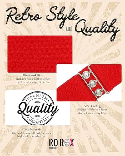 Ro Rox Retro Vintage Belt | Elastic Belt For Women, Wide Design, Stretchy, Red — view 4