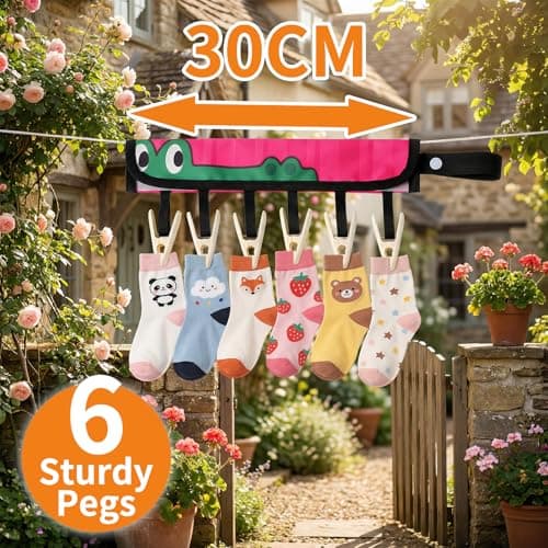 QOPAHI 3-Pack Cartoon Sock Hangers for Drying, 38.6cm Dryer Hanger with 6 Pegs, Folding Windproof Sock Dryer Clips, Portable Underwear Hangers for Heated Airers Washing Lines Home & Travel — view 4