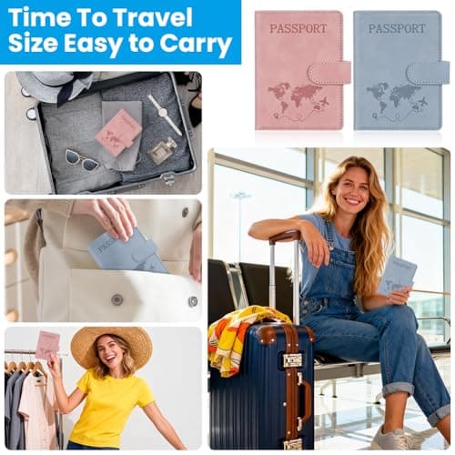AOOTE Passport Holder Cover Wallet Case, 2Pcs PU Leather RFID Blocking Passport Cover Case with Card Slots, Passport Holder for Passports Ticket Boarding Passes Credit Cards Business Cards — view 6