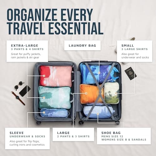 7 Pack Large Packing Cubes for Travel - Ultra Lightweight Expandable Compression Packing Cubes for Clothes (Landscape) — view 2