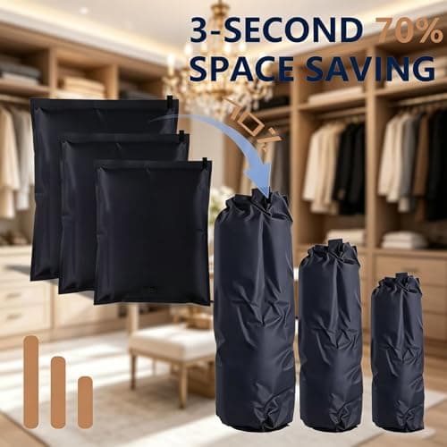 3 Pack in Black Vacuum Bags for Travel, Space Saving Storage Bags for Clothes, Compact Vacuum Pack Bags for Travel, Ideal for Luggage Organisation and Closet Storage, With 30x40cm and 40x50cm Size — view 3