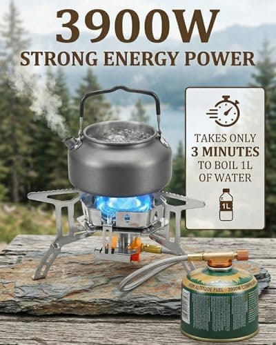 Olutula Portable Camping Gas Stove Burner, Windproof 3500W Camping Stove with Piezo Ignition,Complete with Adapters and Converters for BBQs, Cooking, Fishing, Hiking Picnics — view 4