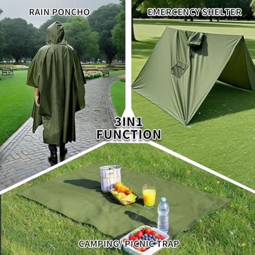 Houbobo Hooded Rain Poncho for Adults with Pocket, Waterproof Lightweight Raincoat Jacket for Men Women, Perfect for Outdoor Hiking Camping Emergency (Green) — view 3