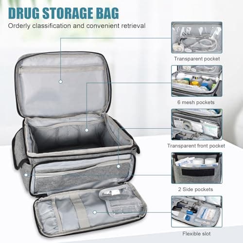 Naapesi Medical Bag-Empty First Aid Bag, Emergency Kit, Nurse Bag, Large Capacity Medicine Organizer with Multiple Compartments for Home Visits, Home, Travel (Grey) — view 3