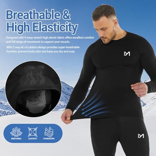MEETWEE Men's Thermal Underwear Tops, Black Camo Long Sleeve Compression Shirt, Regular Fit, XL — view 5