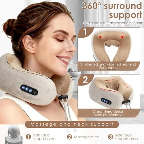 Neck Massager Pillow, 3 Levels Electric Ergonomic Quiet Support with Heat, Plane Neck Pillow, Watching TV Travel Daily Break Naptime Sitting Bed Sofa Office Home Road Trip — view 5