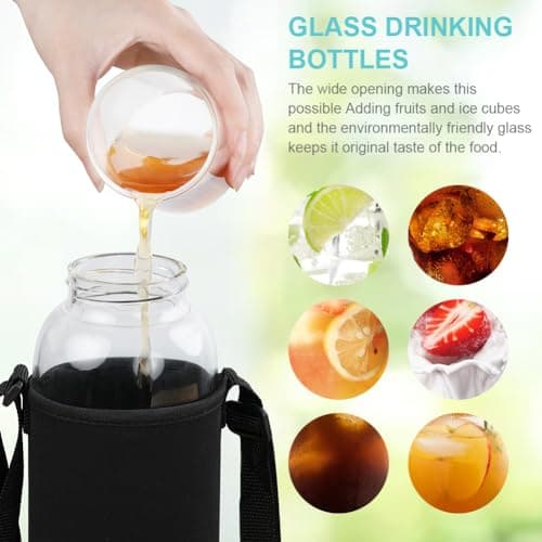 flintronic Glass Water Bottle-1 Liter, Borosilicate Glass Drink Bottle with Stainless Steel Filter, Leak-proof & BPA Free, Tea/Fruit Infuser for Home, School, Travel — view 4