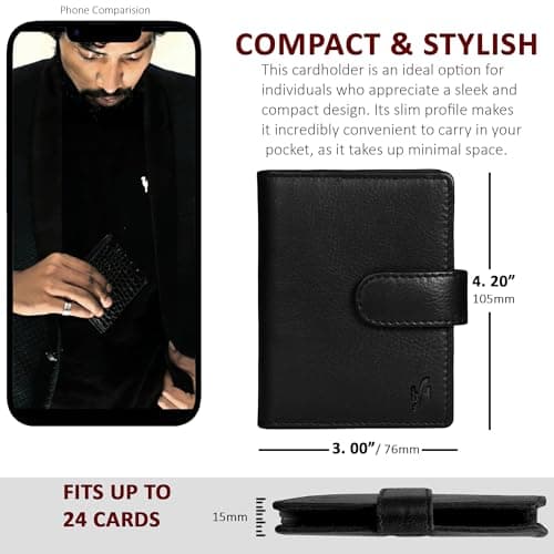 STARHIDE Minimalist Slim Cardholder for Men Women, Small RFID Blocking Credit Card Holder, 24 Card Slots Wallet, Removable Plastic Case, Double Button Closure (Black) — view 2