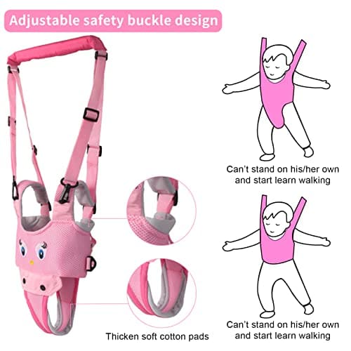 IULONEE Baby Walking Harness Handheld Kids Walker Assistant Belt Mesh Pink — view 3