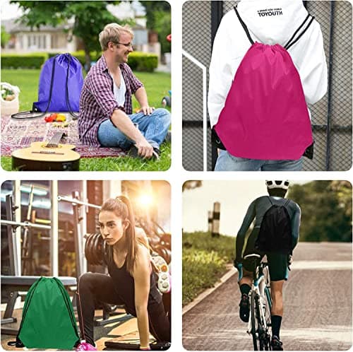 DDSHUN 6 Pack Drawstring Bags Drawstring Gym Bag Waterproof Running Backpacks Sports String Bag String Swim PE Bag for Sports, School, Gym, Travel, Swimming Beach Storage Organization - Multicolor — view 6