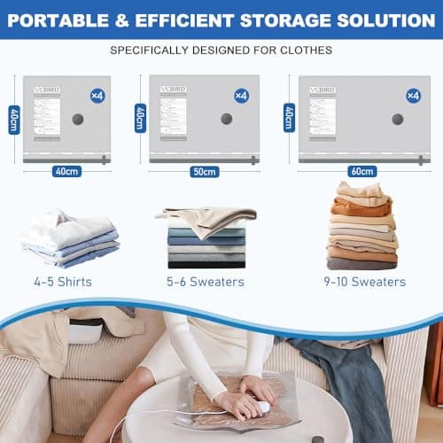 Vacbird Vacuum Storage Bags with Electric Pumps for Travel, 12 Pack — view 2