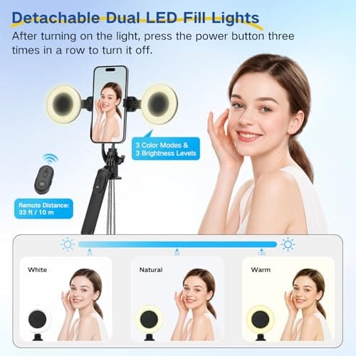 Vlogging Kit for iPhone/Android,180CM Selfie Stick Tripod for Smartphone with 2 Lights and 2 Microphone,Content Creator Starter Kit — view 2
