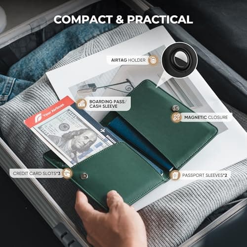 VULKIT Passport Holder Travel Wallet with AirTag Holder, RFID Blocking Leather Travel Document Orangizer with Passport Slot, Business & Credit Card Slots, Boarding Pass Pocket — view 3