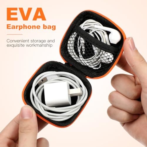Mikikit Hard EVA Earbud Case 7.5x7.5x2.5 cm Orange – Shockproof Water-Resistant Travel Pouch for Earphones, USB Cables & Coins, Tangle-Free Storage for Pocket, Backpack, Gym — view 4
