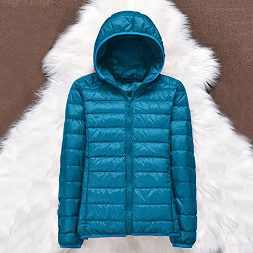 Womens Winter Lightweight Puffer Jacket with Hood Warm Short Packable Women Quilted Jacket Transitional Padded Down Jacket for Ladies Lined for Hiking Travel Plus Size Thin Jacket Down Blue — view 3