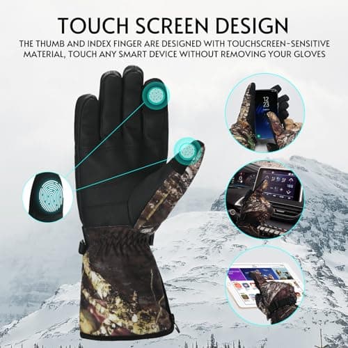 Lychee Rechargeable Electric Heated Ski Gloves - Instant Heating Hand Warmers for Men & Women, Waterproof with 7.4V 3000mAh Battery *2 for Outdoor (Camouflage, M) — view 5