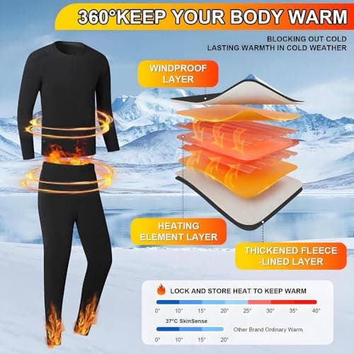 GHKWXUE Heated thermals for men heated thermal underwear Set USB Charge 42 Zone intelligent Heated cold winter heated clothing & Black/2XL — view 4