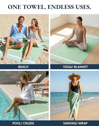 LANE LINEN Turkish Beach Towels, 2 Pack Extra Large Beach Towel, Pre-Washed for Soft Feel, Cotton Rich Oversized Sand Free Quick-Dry Pool Towel, Beach Towels For Adults,39"x71" - Jade Green — view 6