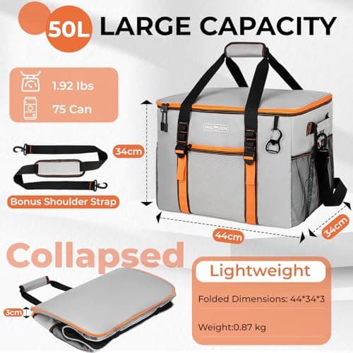 INSMEER Large Cool Bag 50L/75 Can，XXL Foldable Insulated for Family Picnic — view 2
