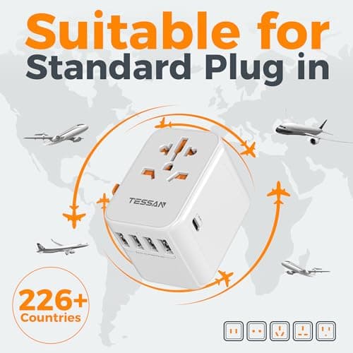 TESSAN 30W Universal Power Adapter with 5 USB Outlets(1 USB C) — view 2