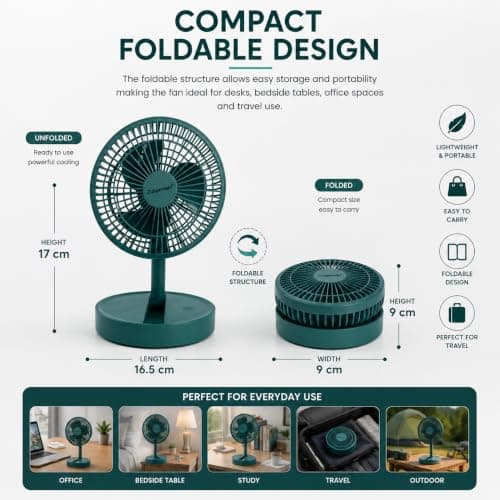 A2Z 6 Inch USB Desk Fan Foldable Mini Adjustable Tilt Angle Cooling Fan — view 4