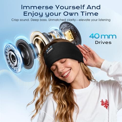 LC-dolida Sleep Headphones Headband,Soft Sleeping Headphones Bluetooth Headband with Earphones Wireless Soft Music Headband Earphones for Men Women Teens Yoga Workout Fitness Relax Travel — view 3