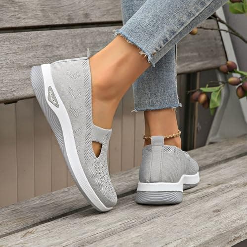 Women's Woven Orthopedic Breathable Soft Sole Shoes Walking Slip on Shoes Hands Free Slip in Casual Sneakers Arch Support Stretch Shoes — view 3