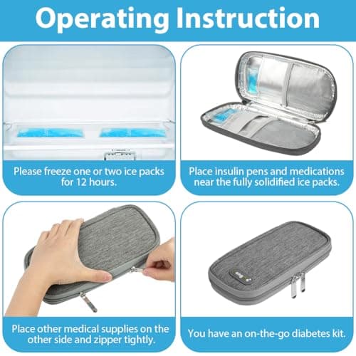 ACWOO Insulin Cooler Travel Case With 2 Ice Packs - Diabetic Supplies Storage Pack for Medicine, Insulin Pens - Portable Small Cooler, Grey — view 5