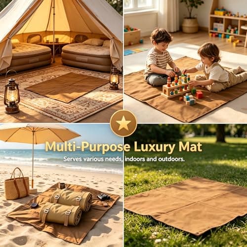 M.J COMFY-LIFE Thick 600D Oxford Camping Mat, Waterproof Foldable Picnic Blanket, Multifunction Outdoor Tent Carpet Sandproof Ground Mat for Camping Hiking Beach Festival Travel Recreation, Khaki — view 6