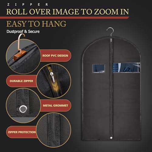 Hleelomi 40-inch Garment Bags for Travel, Garment Bags for Hanging Clothes with Zipper and Visible Transparent Window, 1 Pack，Black — view 2