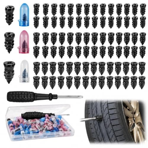 85 Pcs Tyre Repair Screws, Fast Self-Service Rubber Nails, Car Tyre Puncture Repair Kit, Universal Tire Plugs Emergency Accessories for Motorcycle Auto Car Truck Tractor, 3 Sizes (28S+28M+28L)