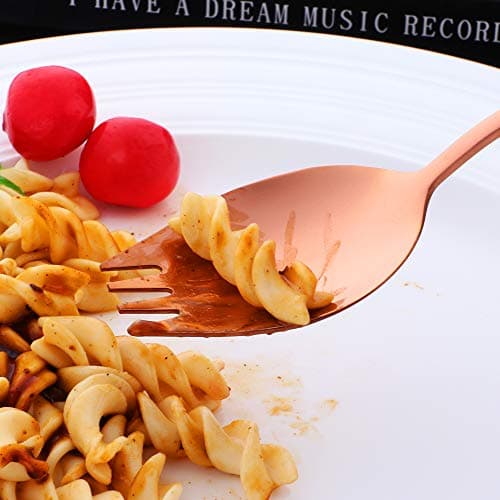 BISDARUN Noodle Sporks 2 in 1 Fork and Spoon Combination Rose Gold 6pcs Stainless Steel Long Handle 8.39 inches Pasta Fruit Forks Soup Spoons for Travel Camping Work Lunch Meals — view 3