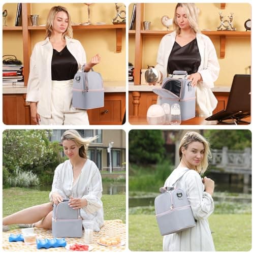NCVI Breastmilk Cooler Bag with 2 Ice Pack, Breast Pump Bag with Cooler Fits 6 Bottles, Double Layer Breast Milk Baby Bottle Bag, for Travel, Nursing Mom Daycare, Work, Picnic (Grey) — view 5