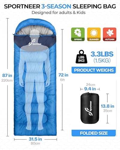 Sportneer Sleeping Bags for Adults - Kids Sleeping Bag 3-4 Season Lightweight Backpacking Sleeping Bag Cold Weather & Warm, Compact, Single Adult Girls Boys Camping Sleep Bag — view 2