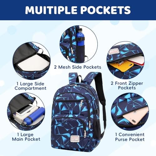 Aucuu School Bags for Boys Backpack Sets, 3 in 1 Book Bag Set Large Capacity, Waterproof Lightweight Primary Middle Schoolbag with Crossbody Bag & Pencil Case for Kids Children Students Teens — view 3