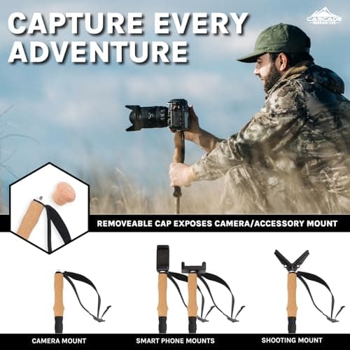 Cascade Mountain Tech Trekking Poles - Carbon Fiber Monopod Walking or Hiking Stick with Accessories Mount & Adjustable Quick Locks (Single Pole), Brown — view 4