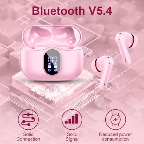 Wireless Earbuds, Bluetooth 5.4 Headphones In Ear with 4 ENC Noise Cancelling Mic, Bluetooth Earbuds Mini Deep Bass Stereo Sound, 36H Playtime LED Display Wireless Earphones IP7 Waterproof, Pink — view 2