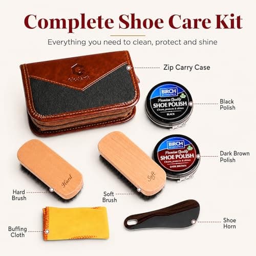 Glo Earth Shoe Shine Kit Premium Travel Shoe Care Set with Horse Hair Brushes Black and Dark Brown Polish Buffing Cloth and Carry Case — view 2